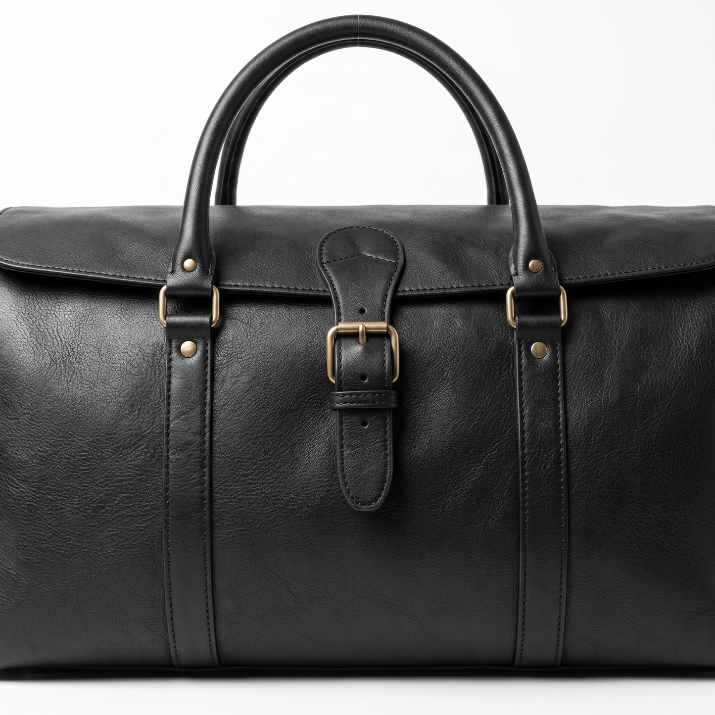 The Tangier Duffle — Black Leather Flap-Top Weekender
