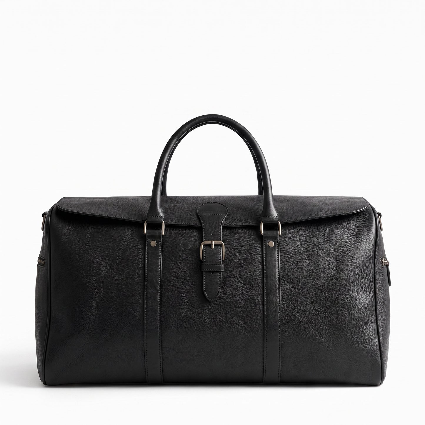 The Tangier Duffle — Black Leather Flap-Top Weekender