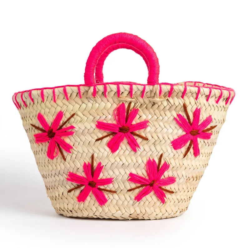 The Wildflower Basket — Hand-Embroidered Moroccan Straw Tote