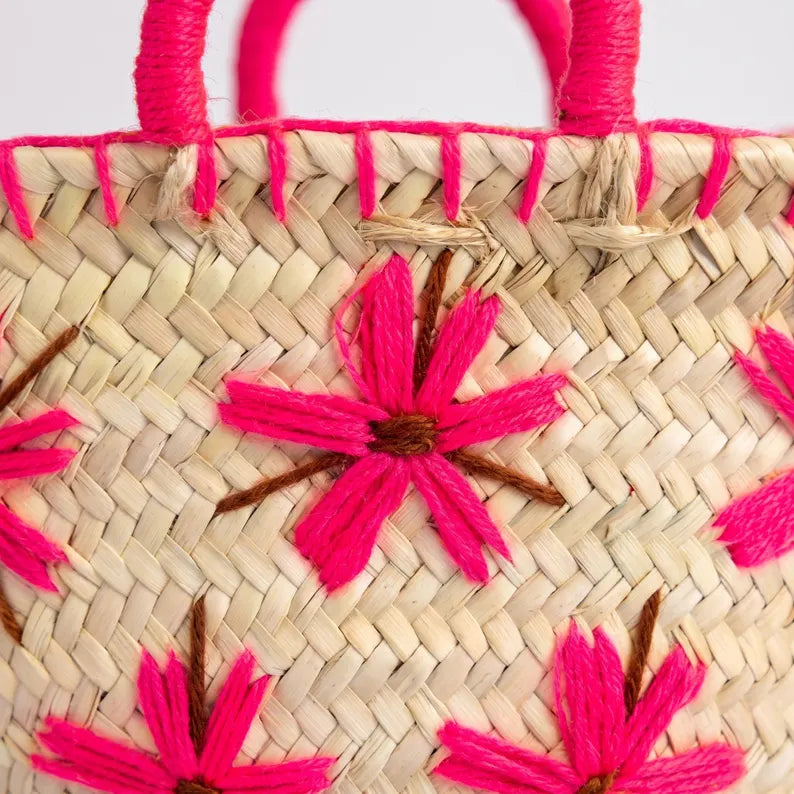 The Wildflower Basket — Hand-Embroidered Moroccan Straw Tote