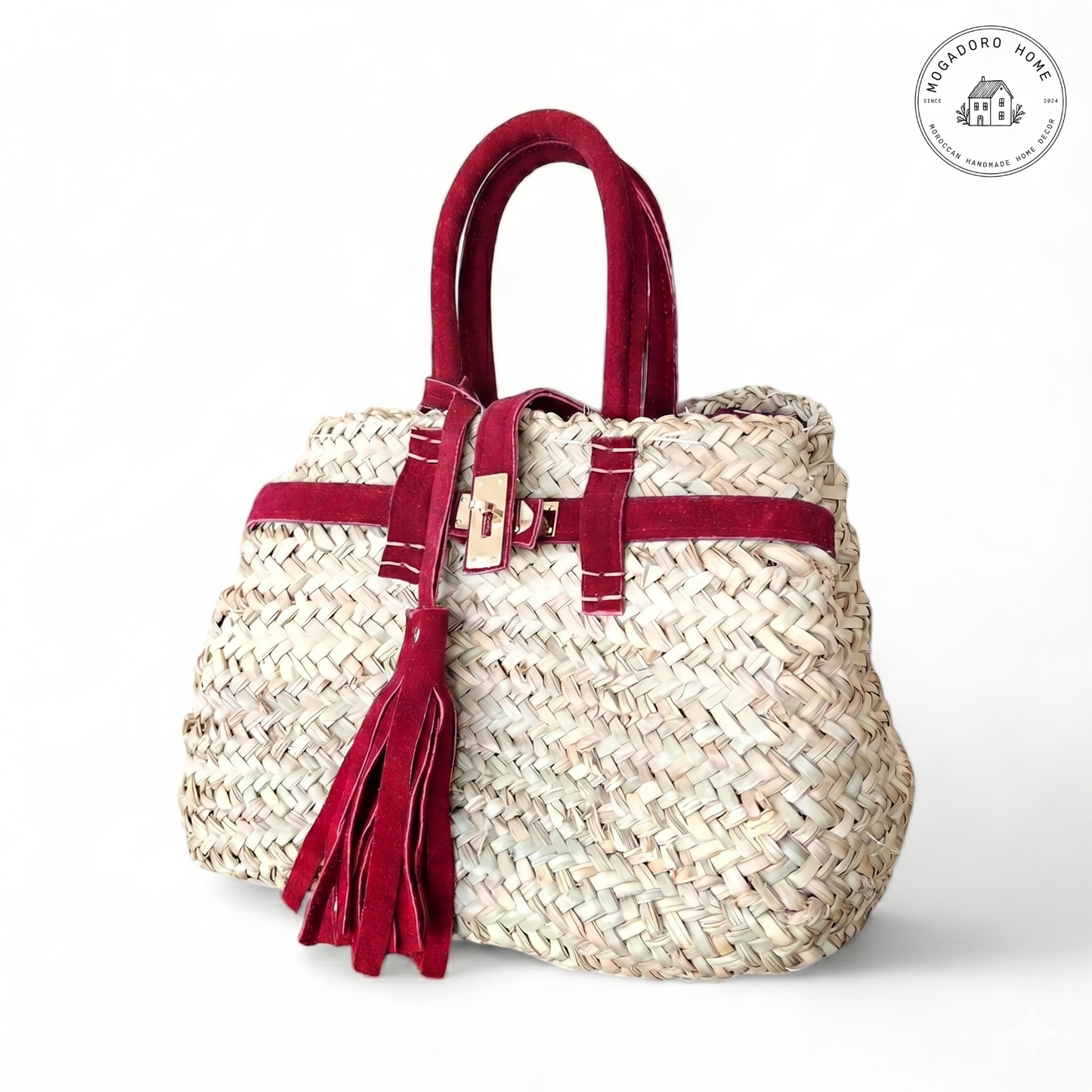 Handwoven Palm Leaf Basket Bag - Boho Beach Purse