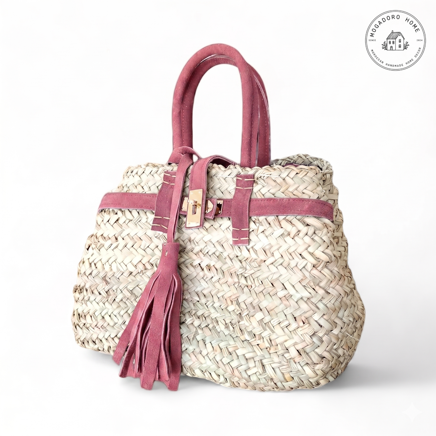 Handwoven Palm Leaf Basket Bag - Boho Beach Purse