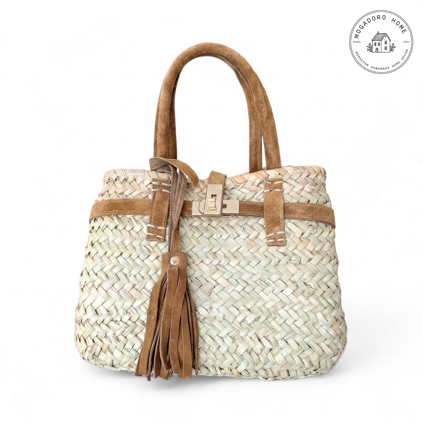 Handwoven Palm Leaf Basket Bag - Boho Beach Purse