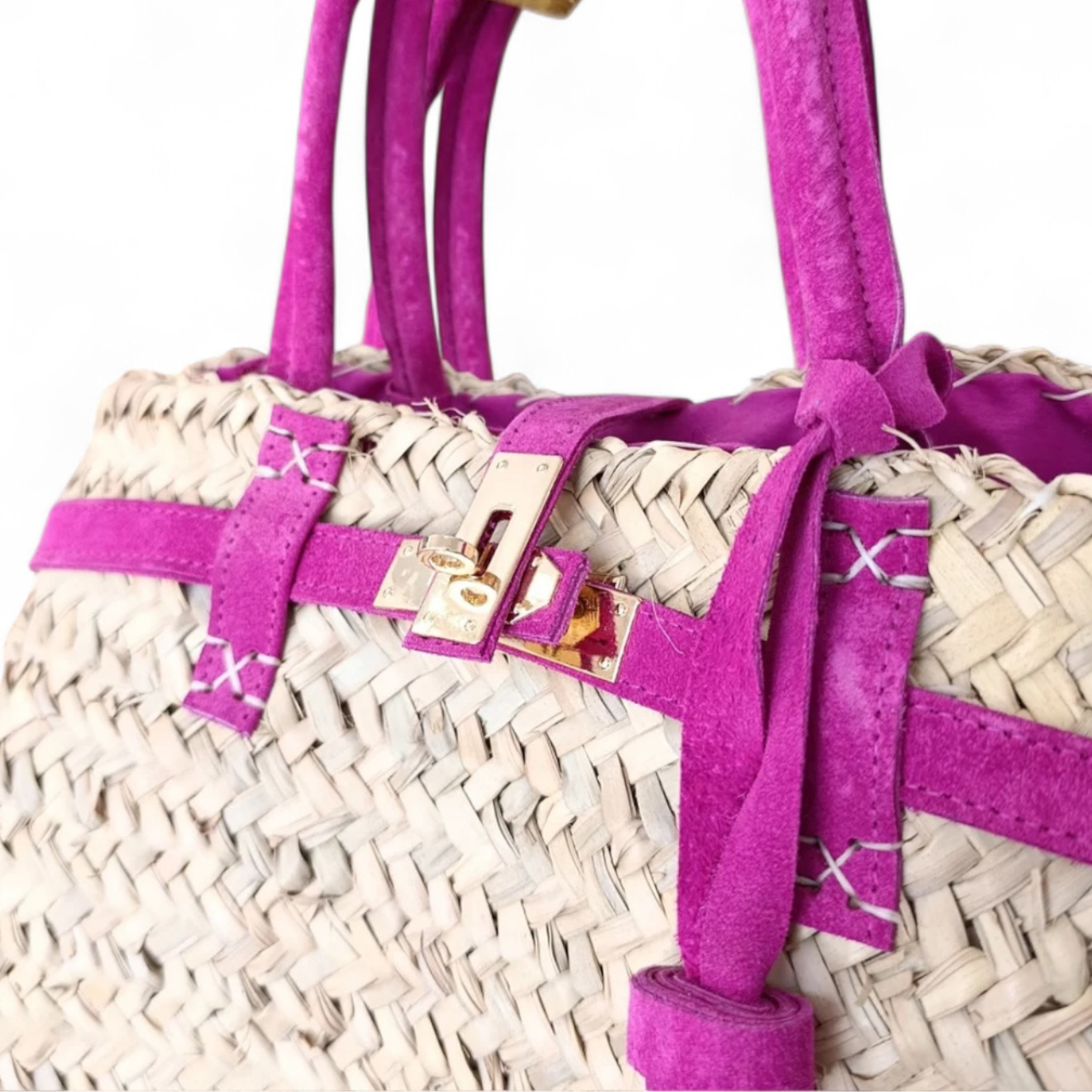 Handwoven Palm Leaf Basket Bag - Boho Beach Purse
