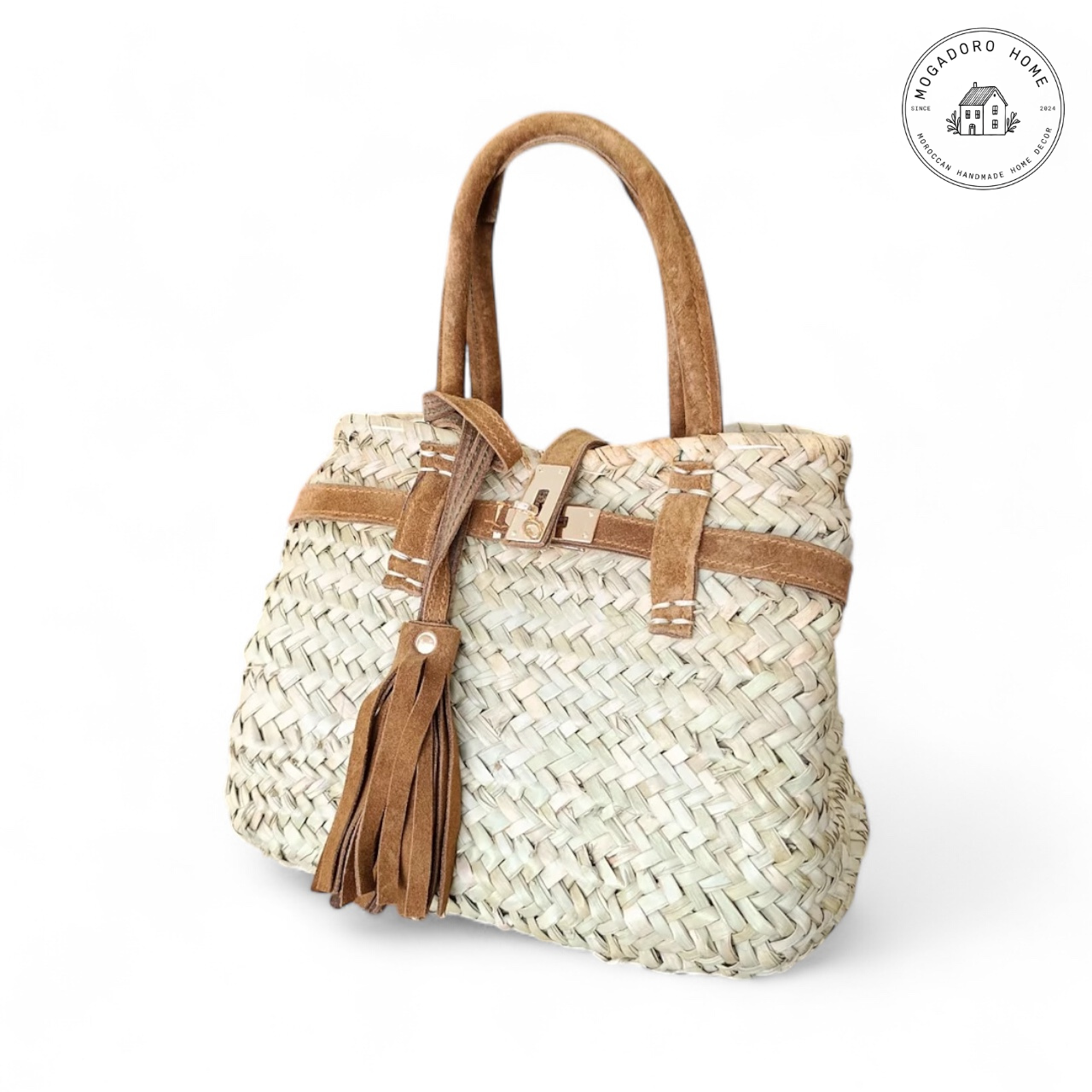 Handwoven Palm Leaf Basket Bag - Boho Beach Purse
