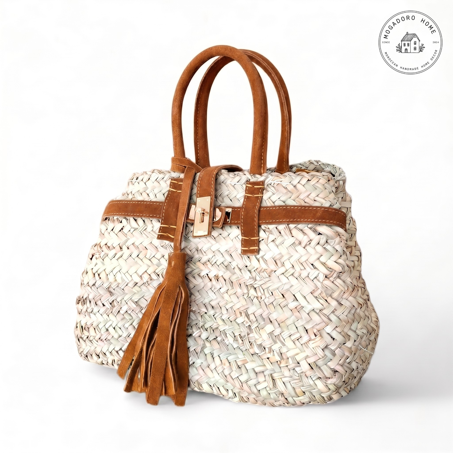 Handwoven Palm Leaf Basket Bag - Boho Beach Purse