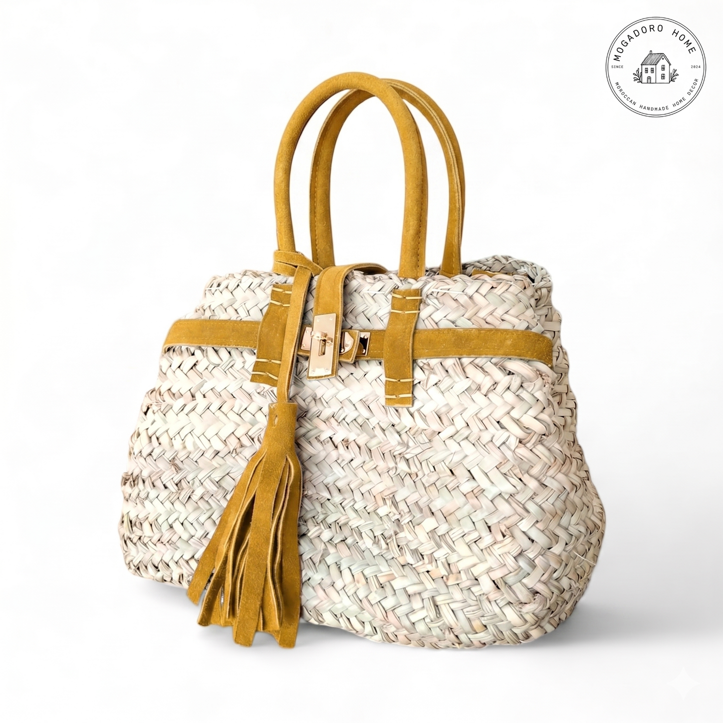 Handwoven Palm Leaf Basket Bag - Boho Beach Purse