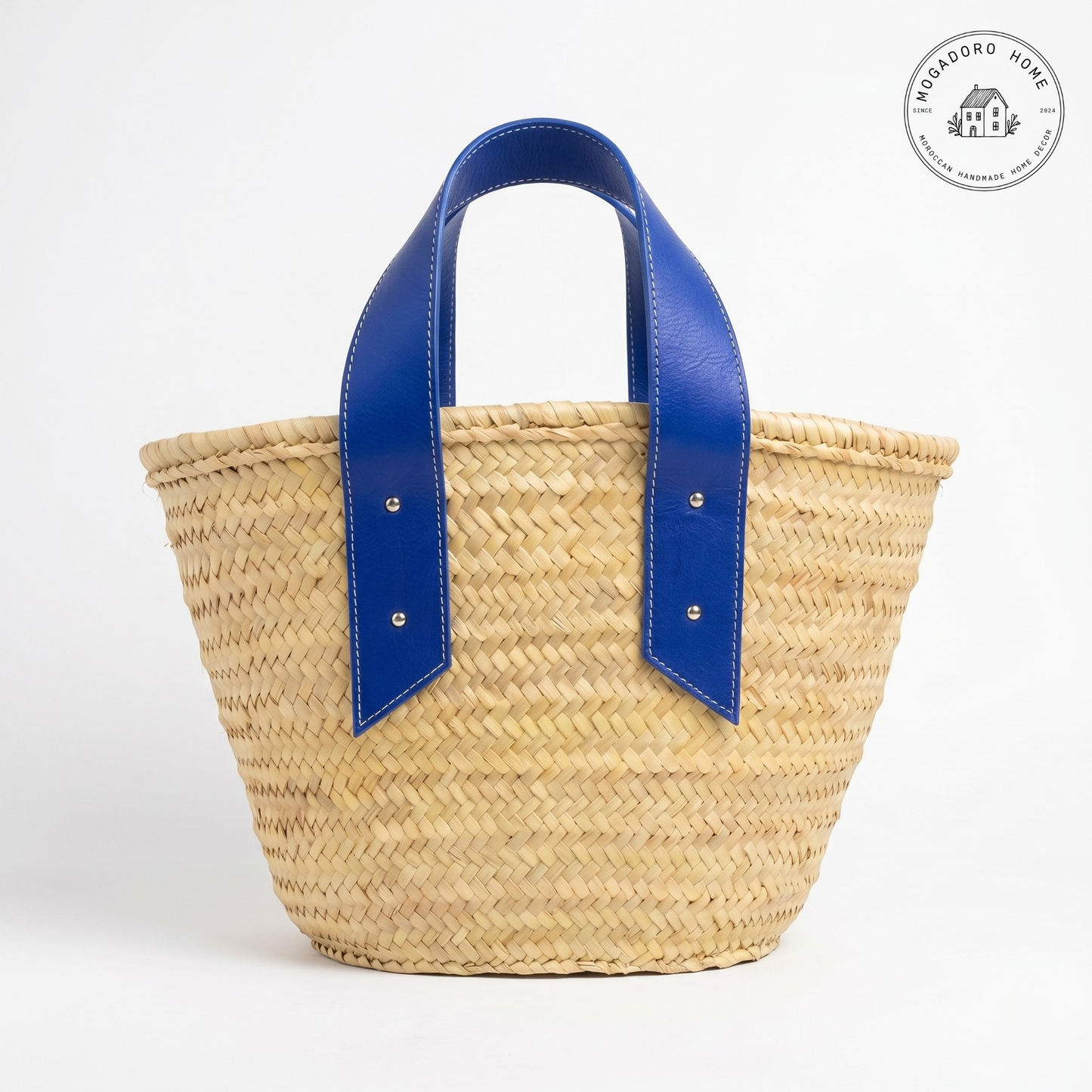 Straw Bag with Stylish Leather Handles - French Tote