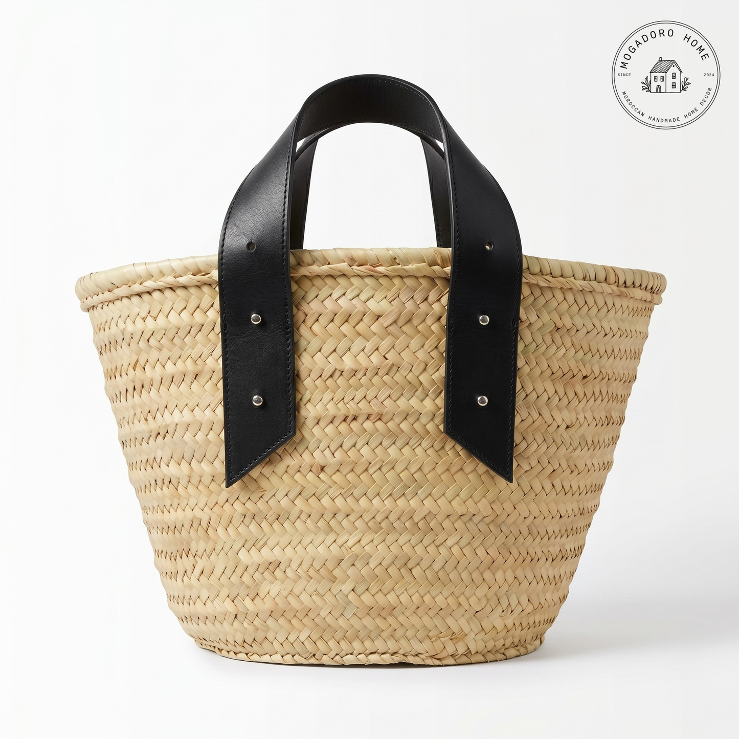 Straw Bag with Stylish Leather Handles - French Tote