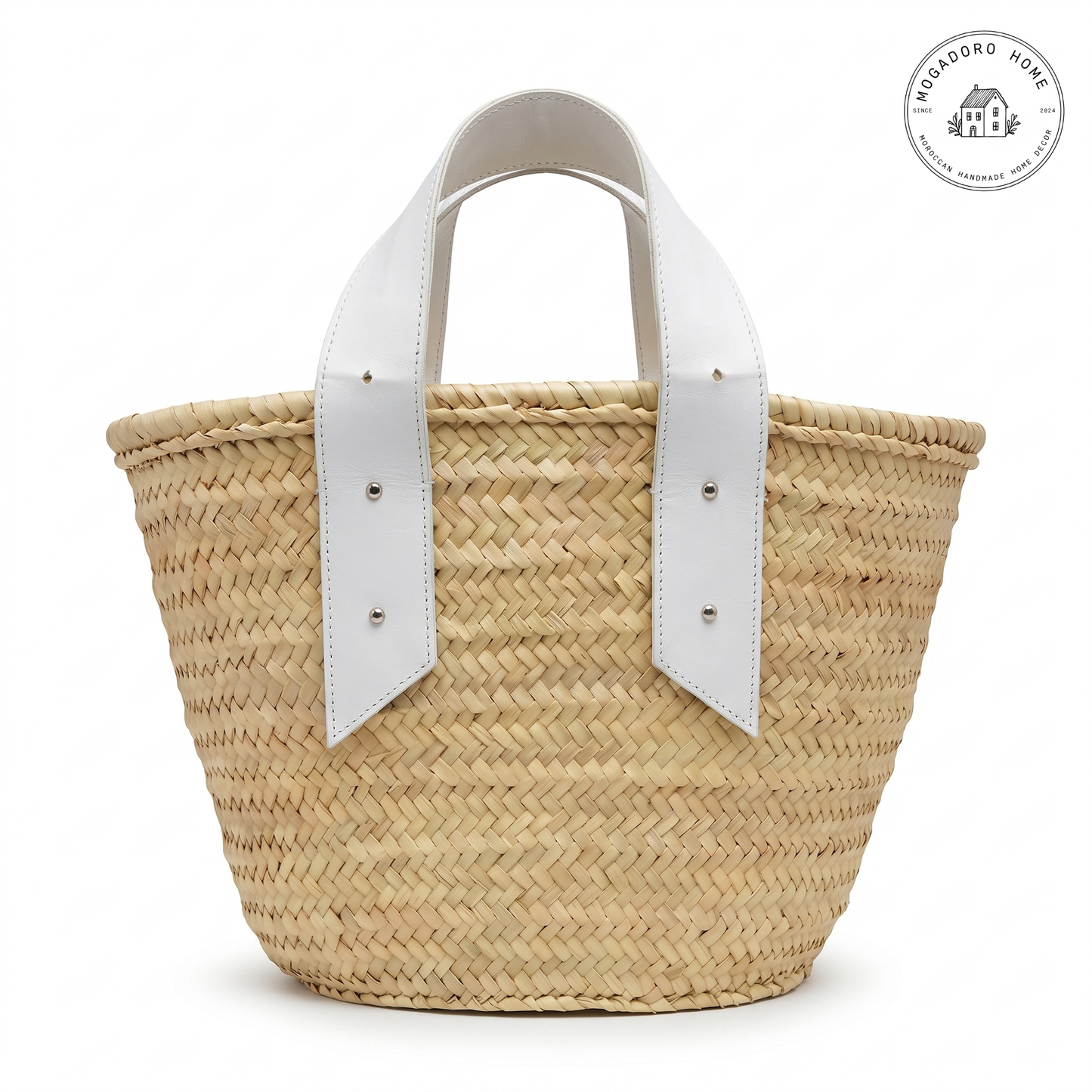 Straw Bag with Stylish Leather Handles - French Tote