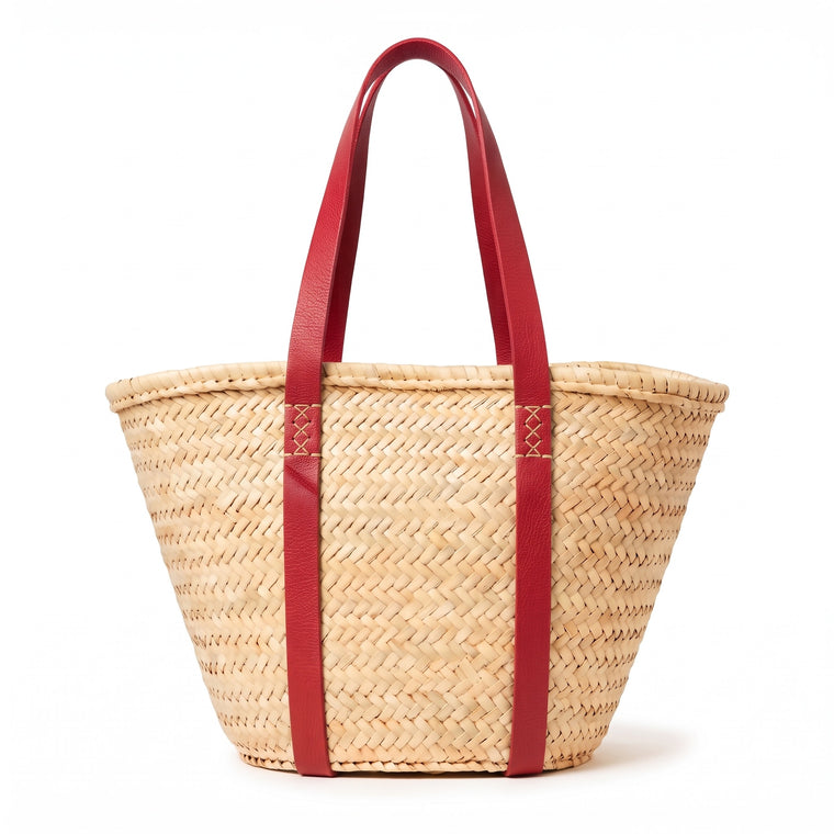 The Marjana Basket — Leather-Strap Moroccan Market Tote