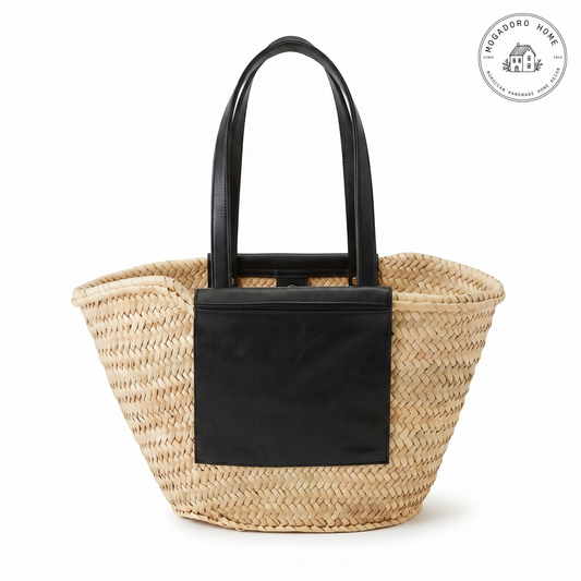 Marrakesh Market Basket - Long Leather Strap Straw Tote