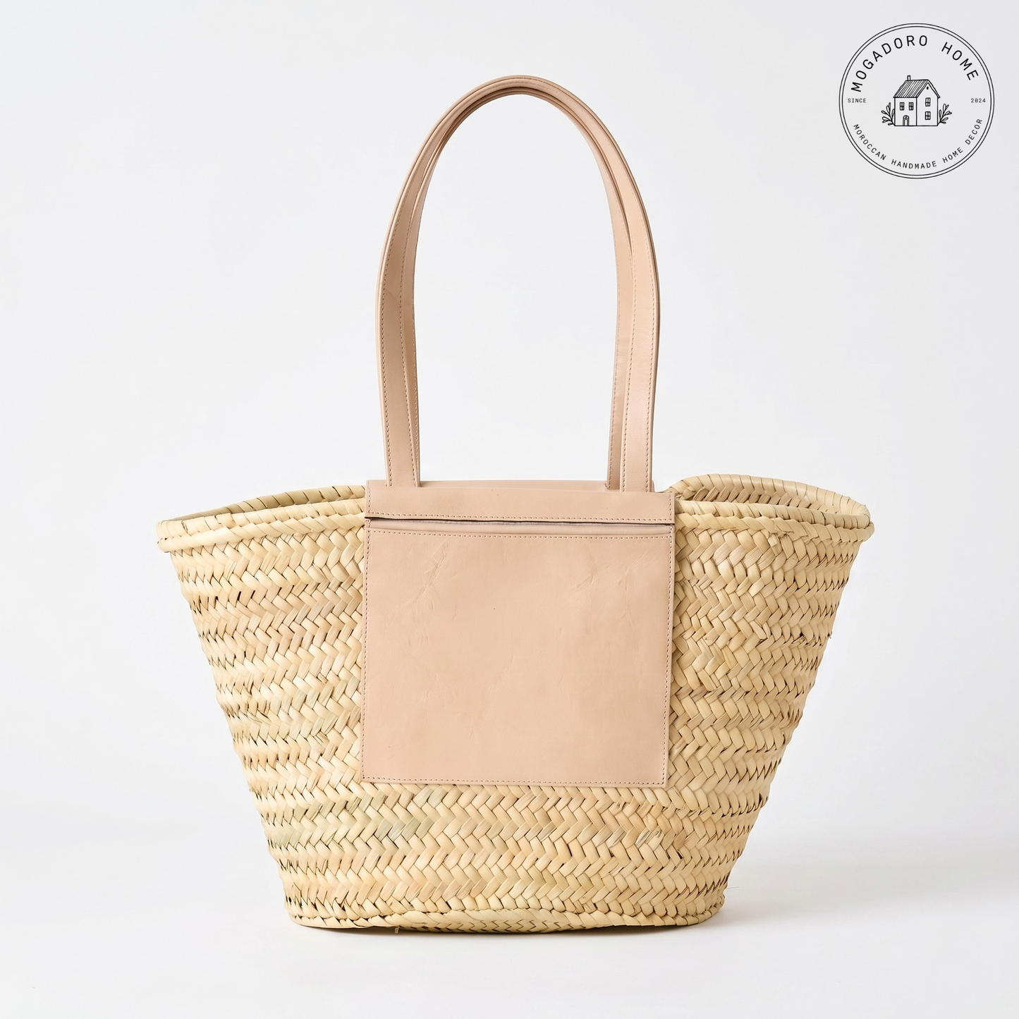 Marrakesh Market Basket - Long Leather Strap Straw Tote