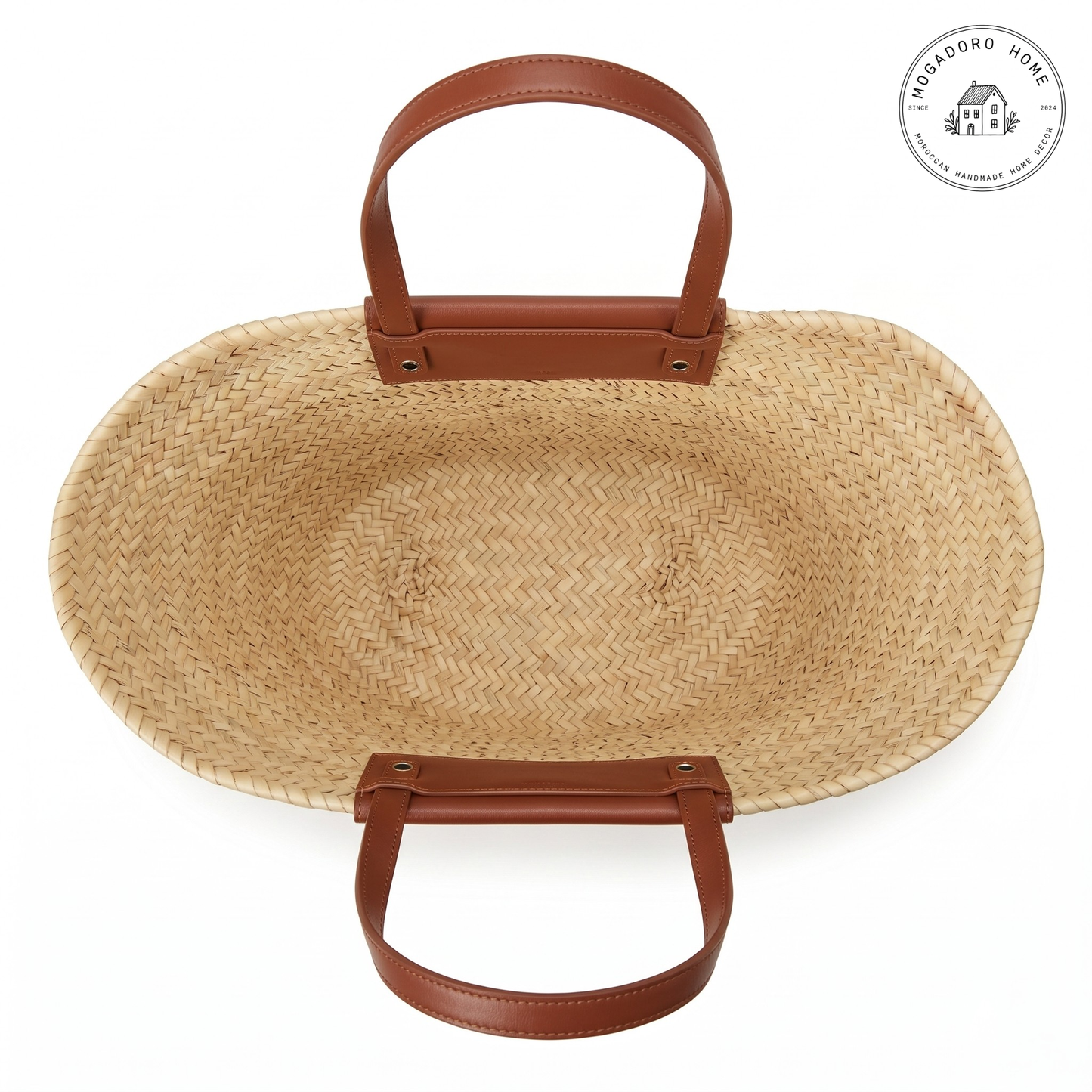 Marrakesh Market Basket - Long Leather Strap Straw Tote