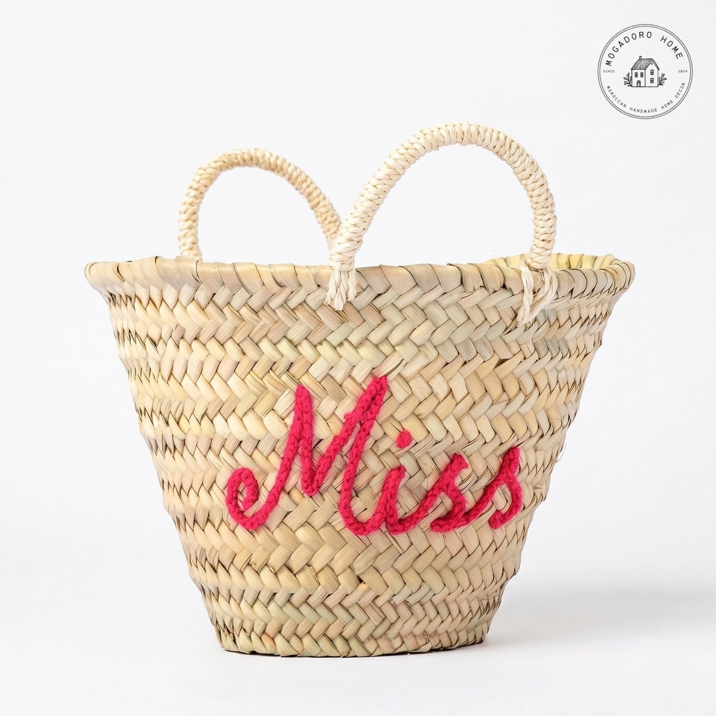 Personalized Mini Straw Basket with Pompoms