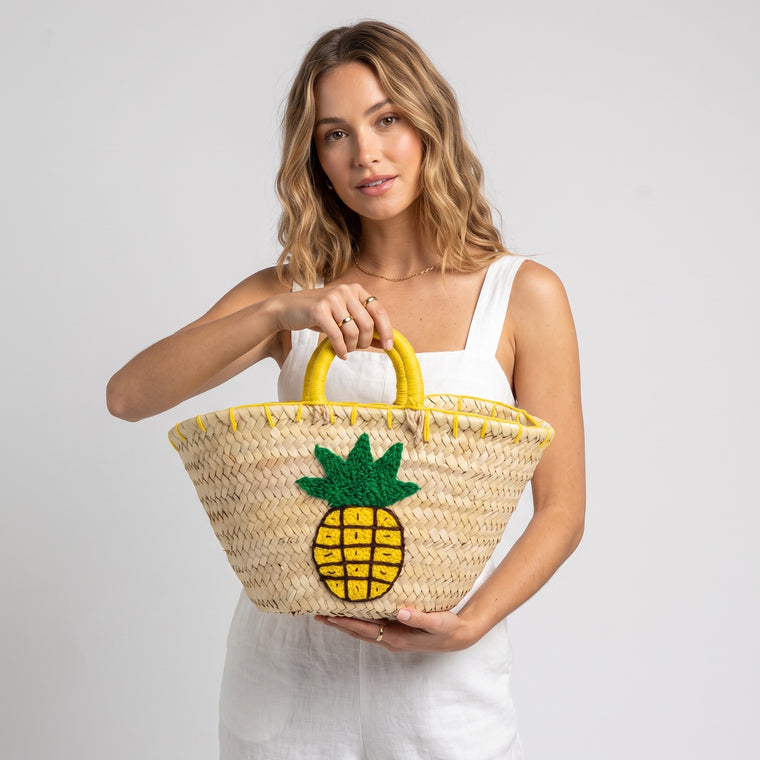 The Pineapple Basket — Hand-Embroidered Moroccan Straw Tote