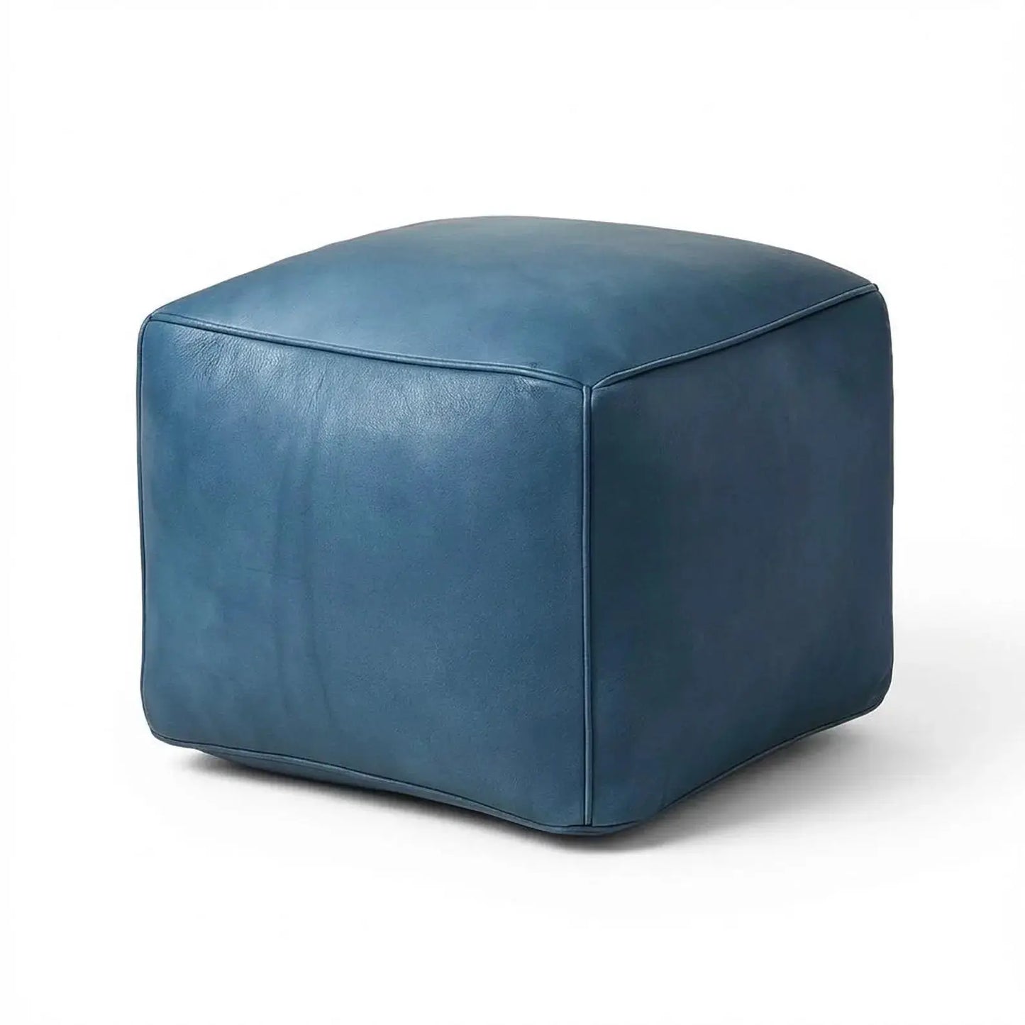 Square Leather Pouf Cover - Denim Blue Mogadoro