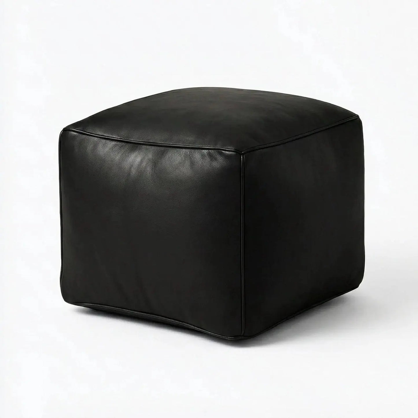 Square Leather Pouf Cover - Black Mogadoro