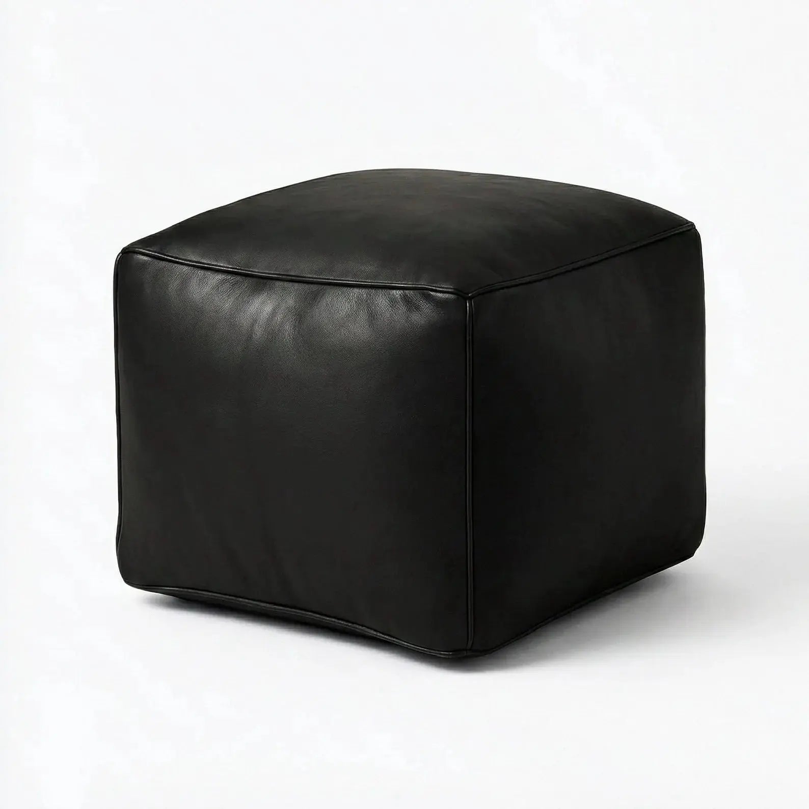 Square Leather Pouf Cover - Black Mogadoro