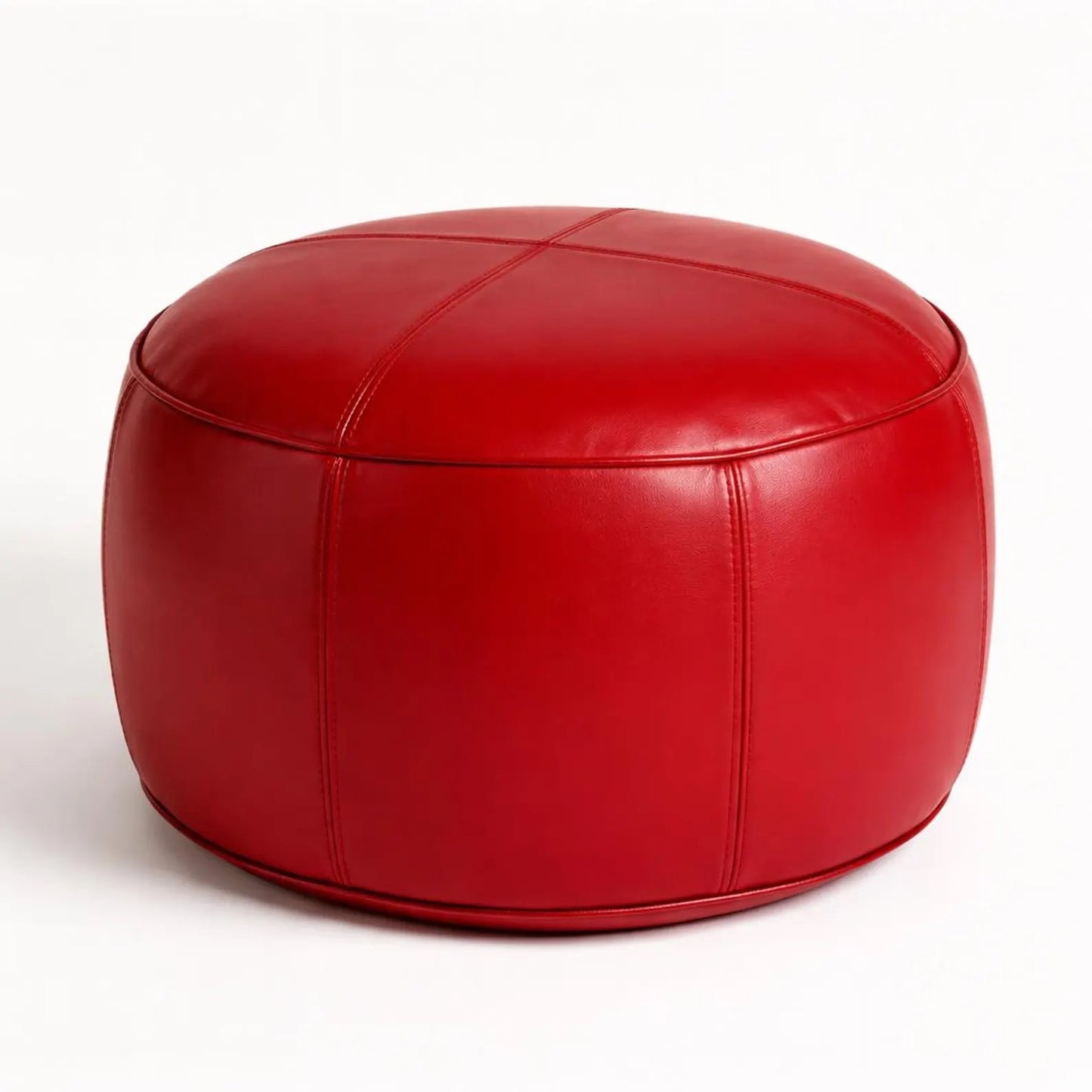 Red leather ottoman on a white background