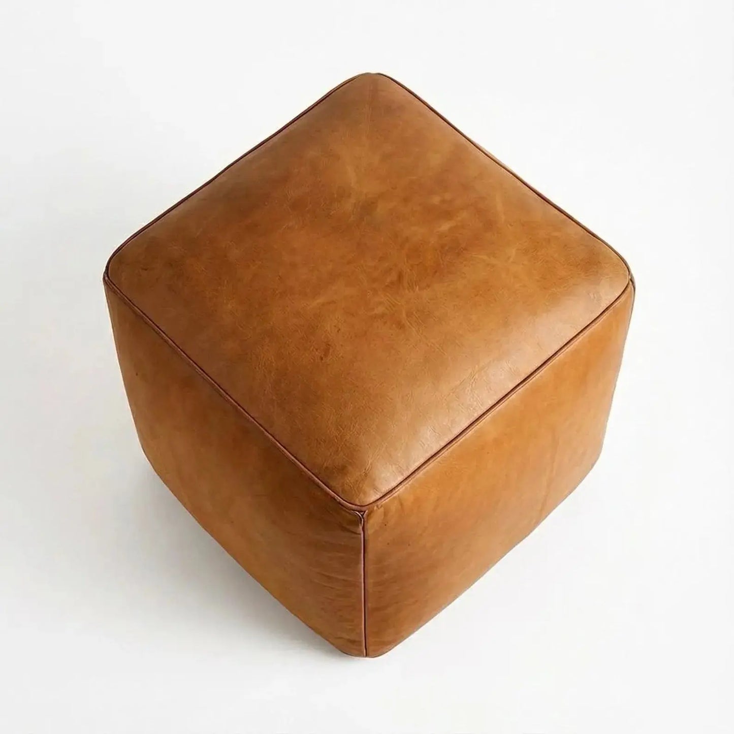 Square Leather Pouf Cover - Tan Mogadoro