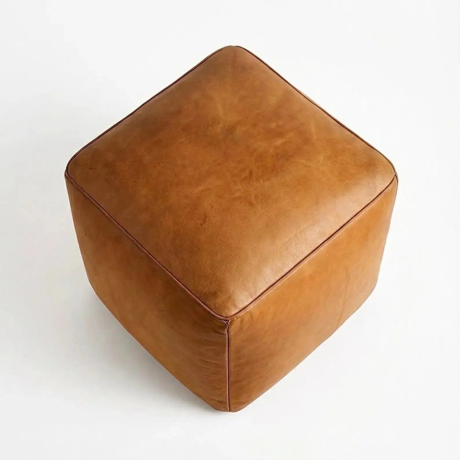 Square Leather Pouf Cover - Tan Mogadoro