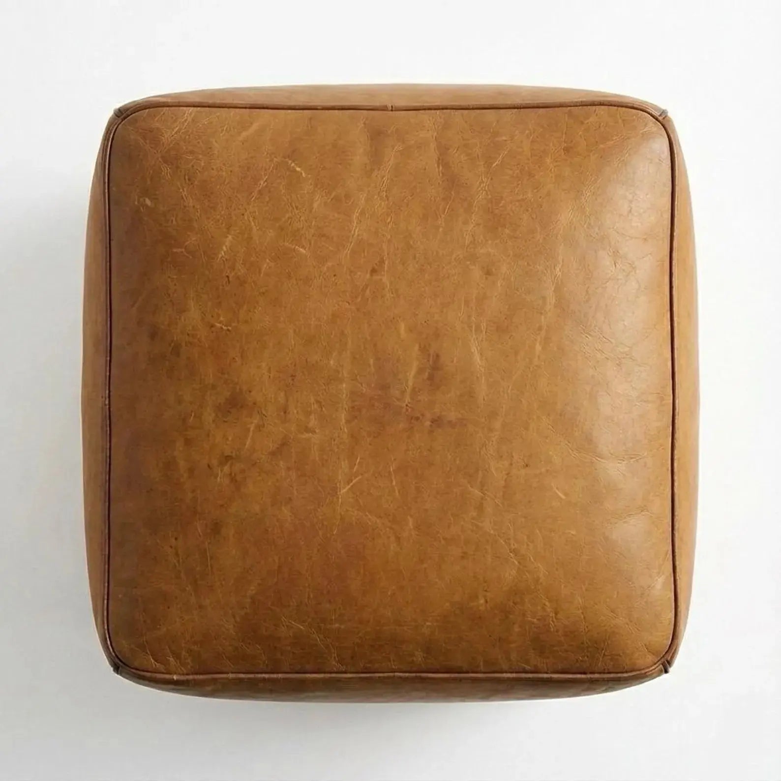 Square Leather Pouf Cover - Tan Mogadoro