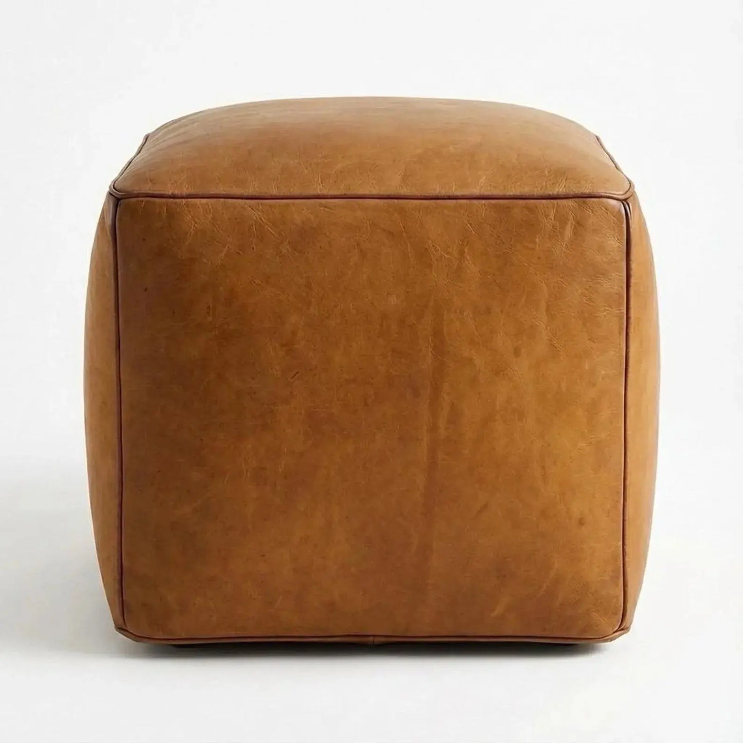 Square Leather Pouf Cover - Tan Mogadoro