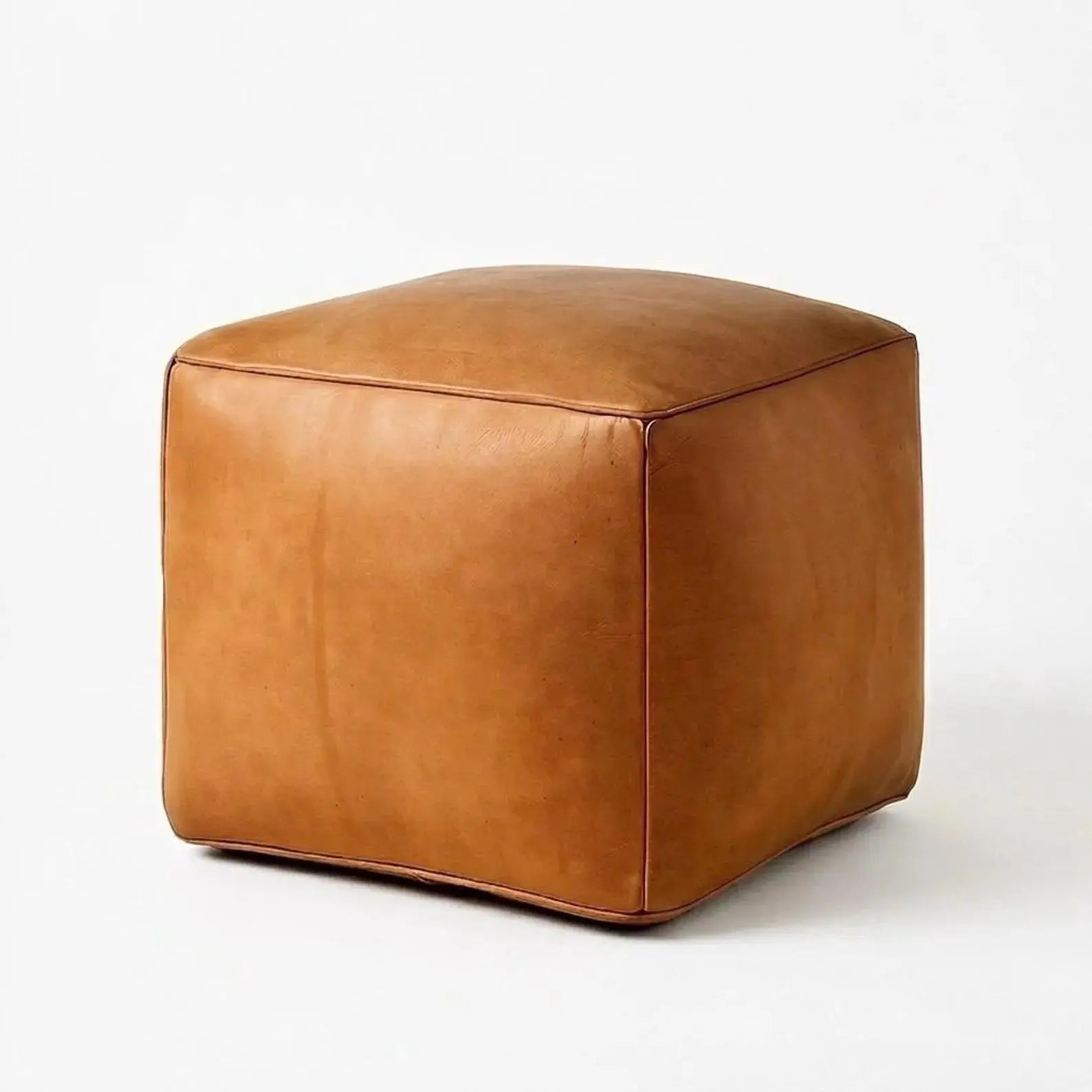 Square Leather Pouf Cover - Tan Mogadoro
