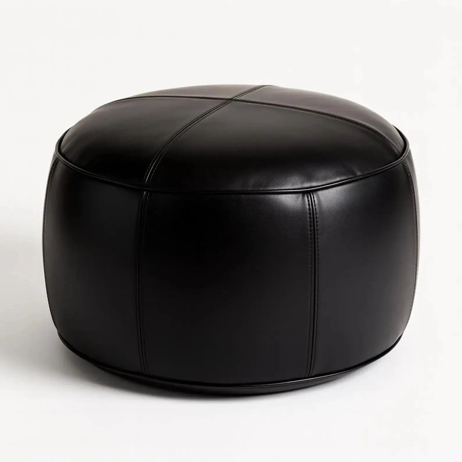 Round Leather Pouf Ottoman - Black Mogadoro