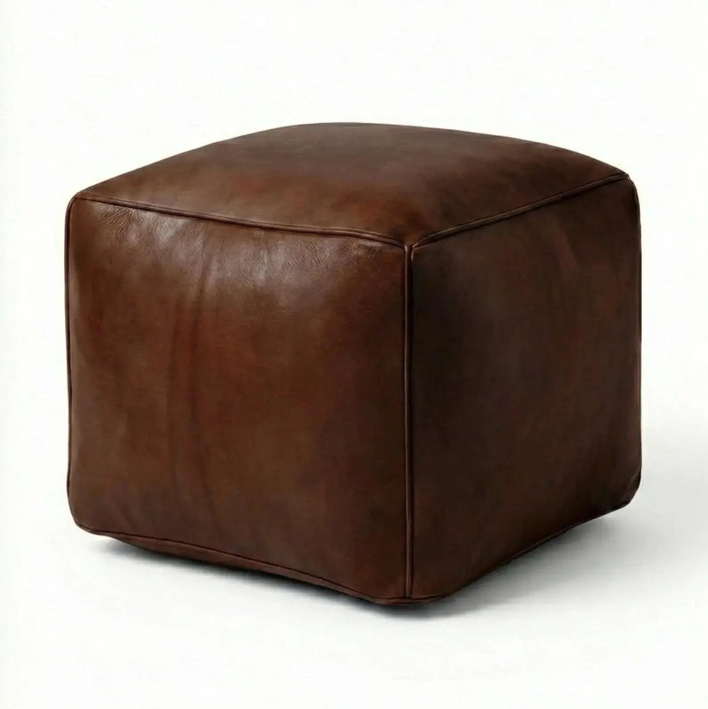 Square Leather Pouf Cover - Dark Brown Mogadoro