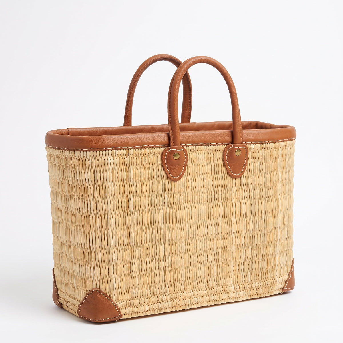 The Essaouira Tote — Leather-Trimmed Reed Basket Bag