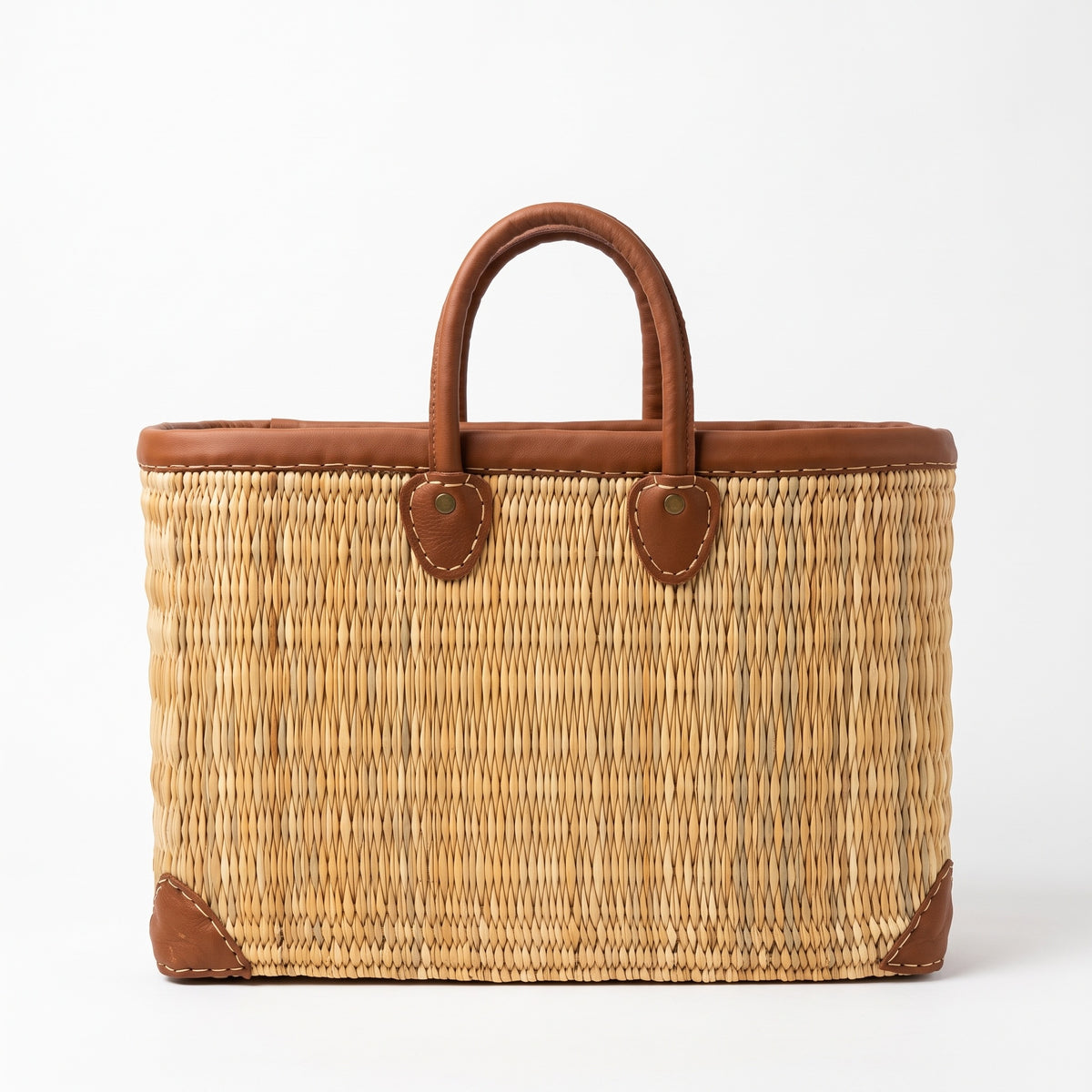 The Essaouira Tote — Leather-Trimmed Reed Basket Bag