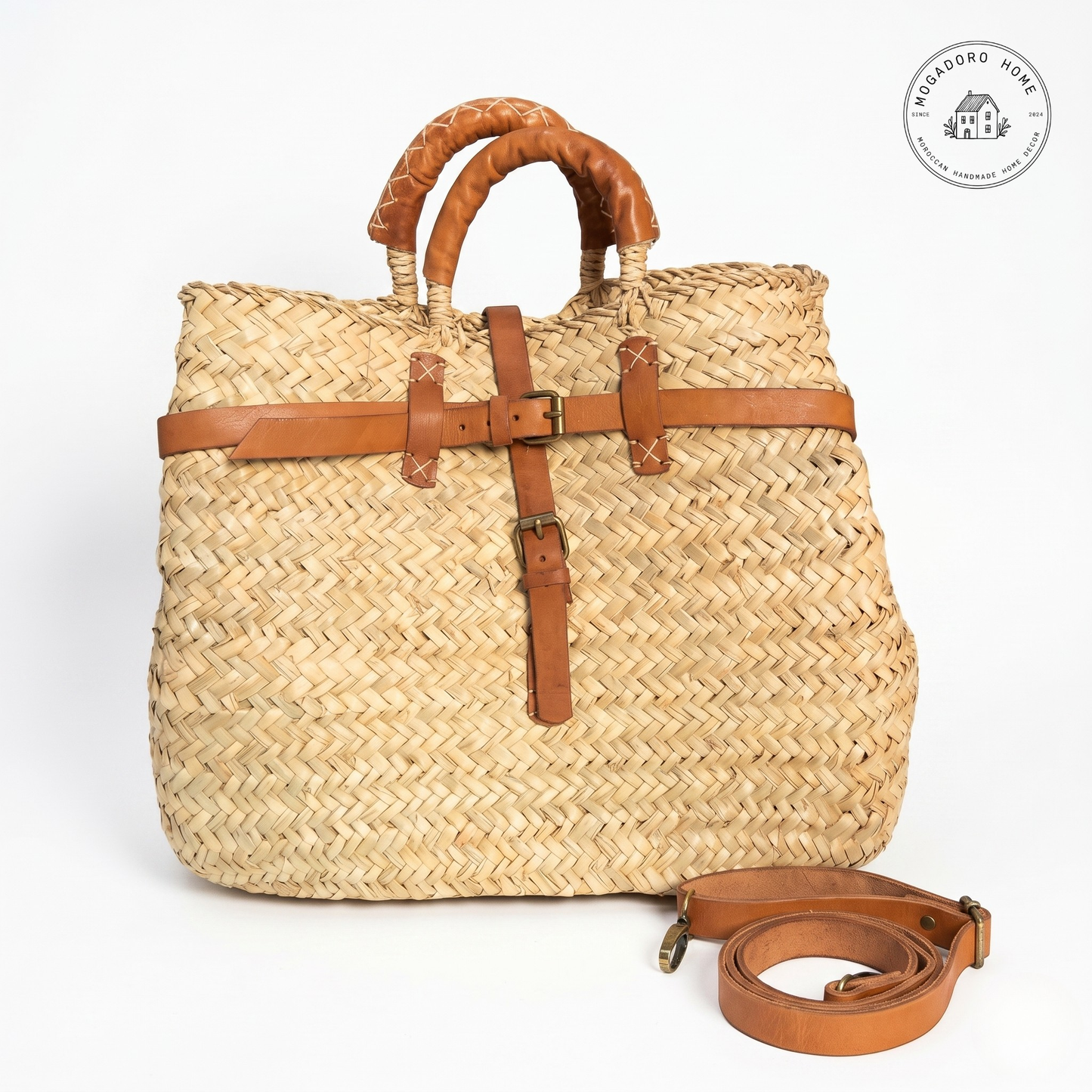 Handmade Moroccan Straw Bag - Woven Crossbody Beach Purse