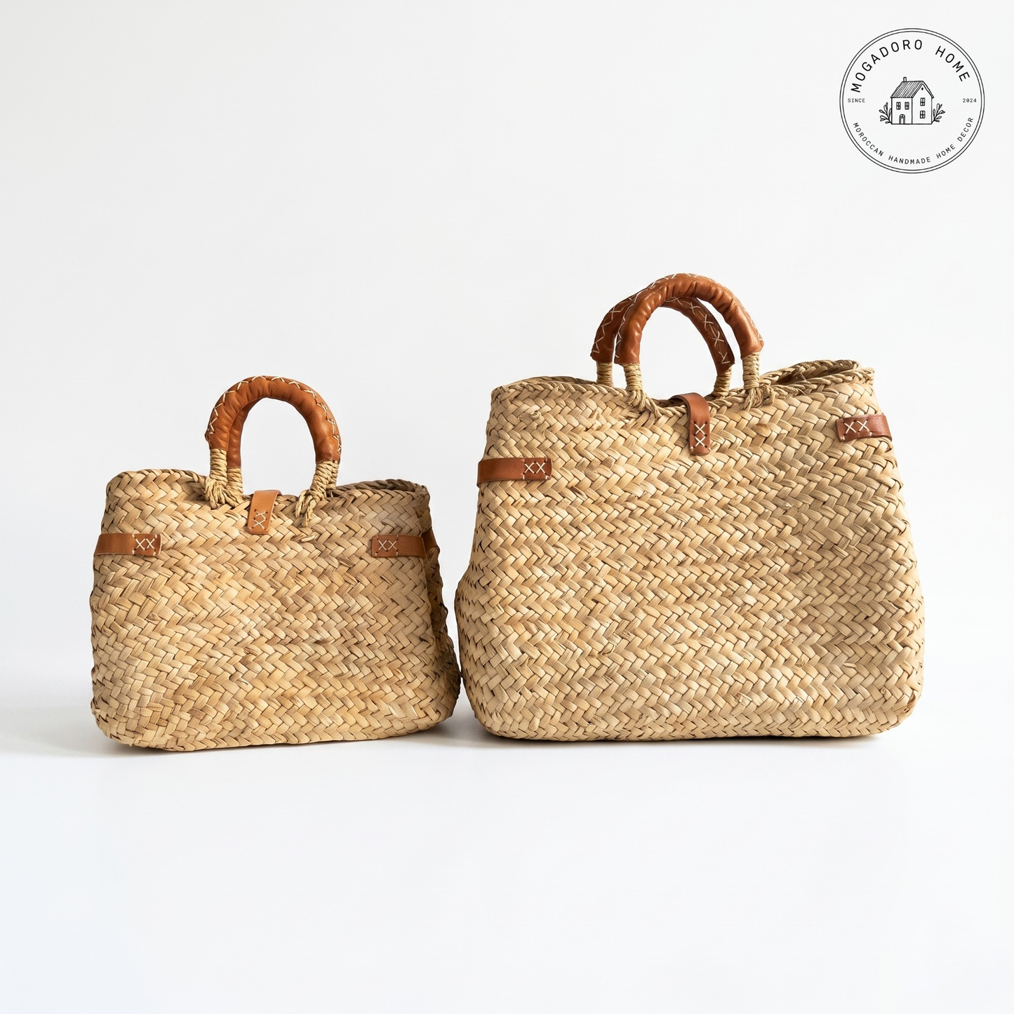 Handmade Moroccan Straw Bag with Leather Crossbody Straps