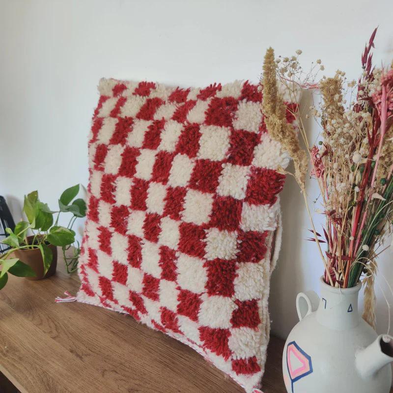 Moroccan Checkered Pillow Cover (Red & White)