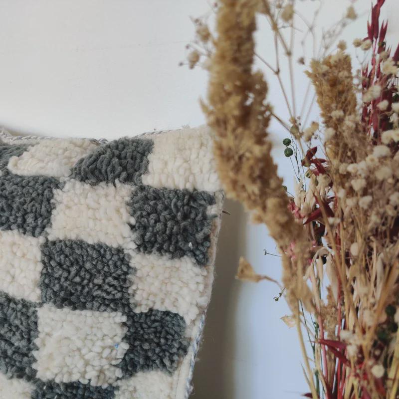 Moroccan Checkered Pillow Cover (Gray & White)