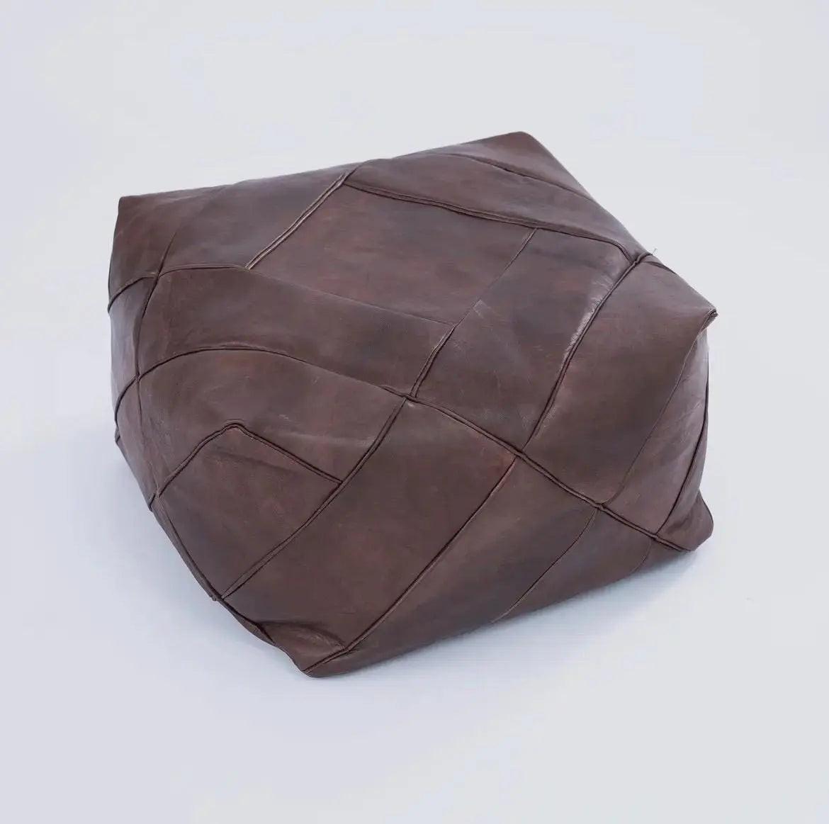 Square Moroccan Leather Pouf Ottoman Mogadoro