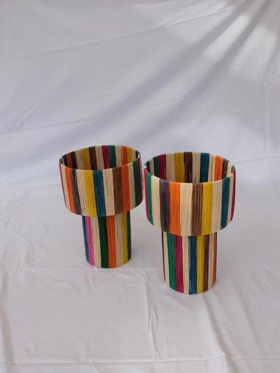 Handcrafted Multicolor Raffia Table Lamp – Rainbow Color Mogadoro