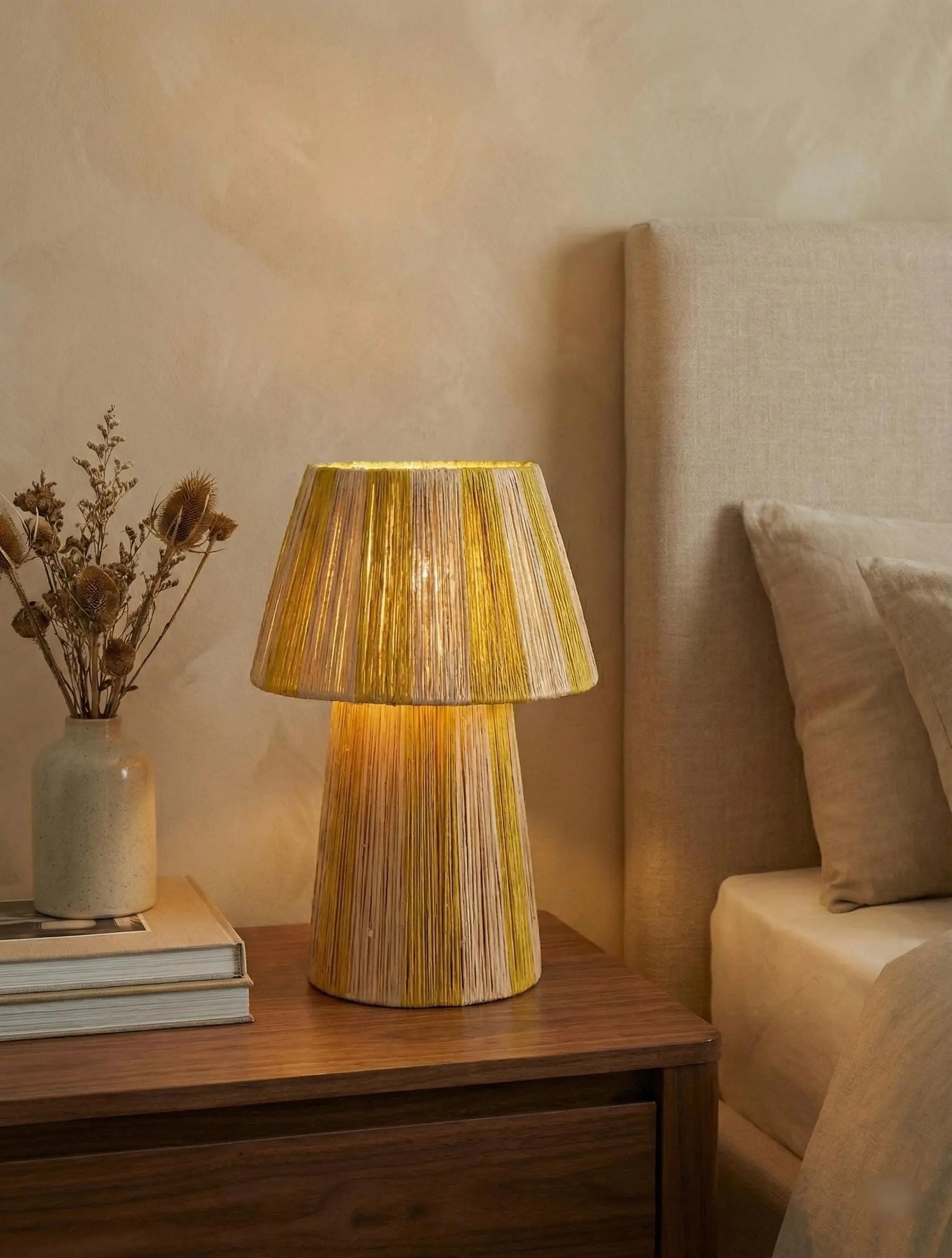 Striped Mushroom Lamp Raffia - Yellow Mogadoro