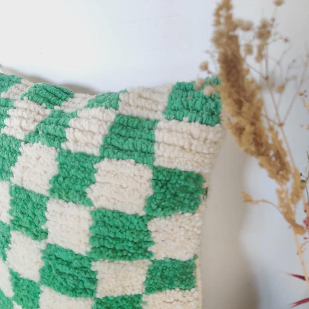 Moroccan Checkered Pillow Cover (Green & White)