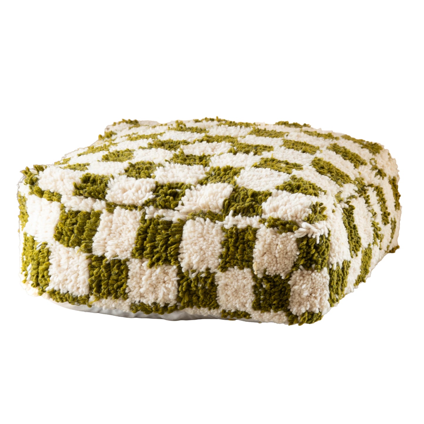 Checkered Wool Pouf - Square Moroccan Floor Cushion