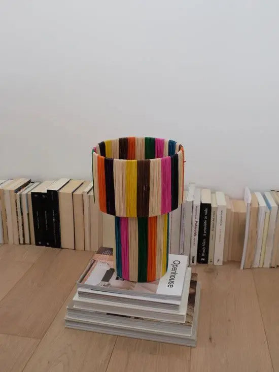 Handcrafted Multicolor Raffia Table Lamp – Rainbow Color Mogadoro