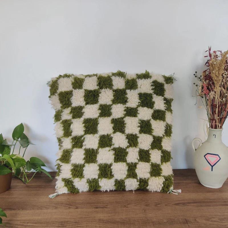 Moroccan Checkered Pillow Cover (Khaki & White)