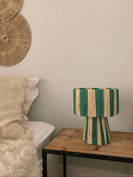 Natural Raffia Table Lamp - Green Mogadoro