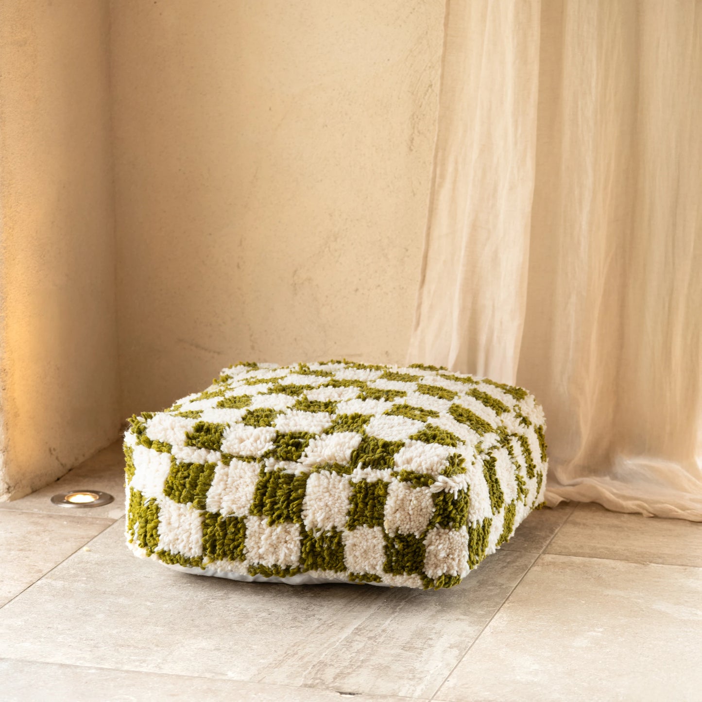 Checkered Wool Pouf - Square Moroccan Floor Cushion
