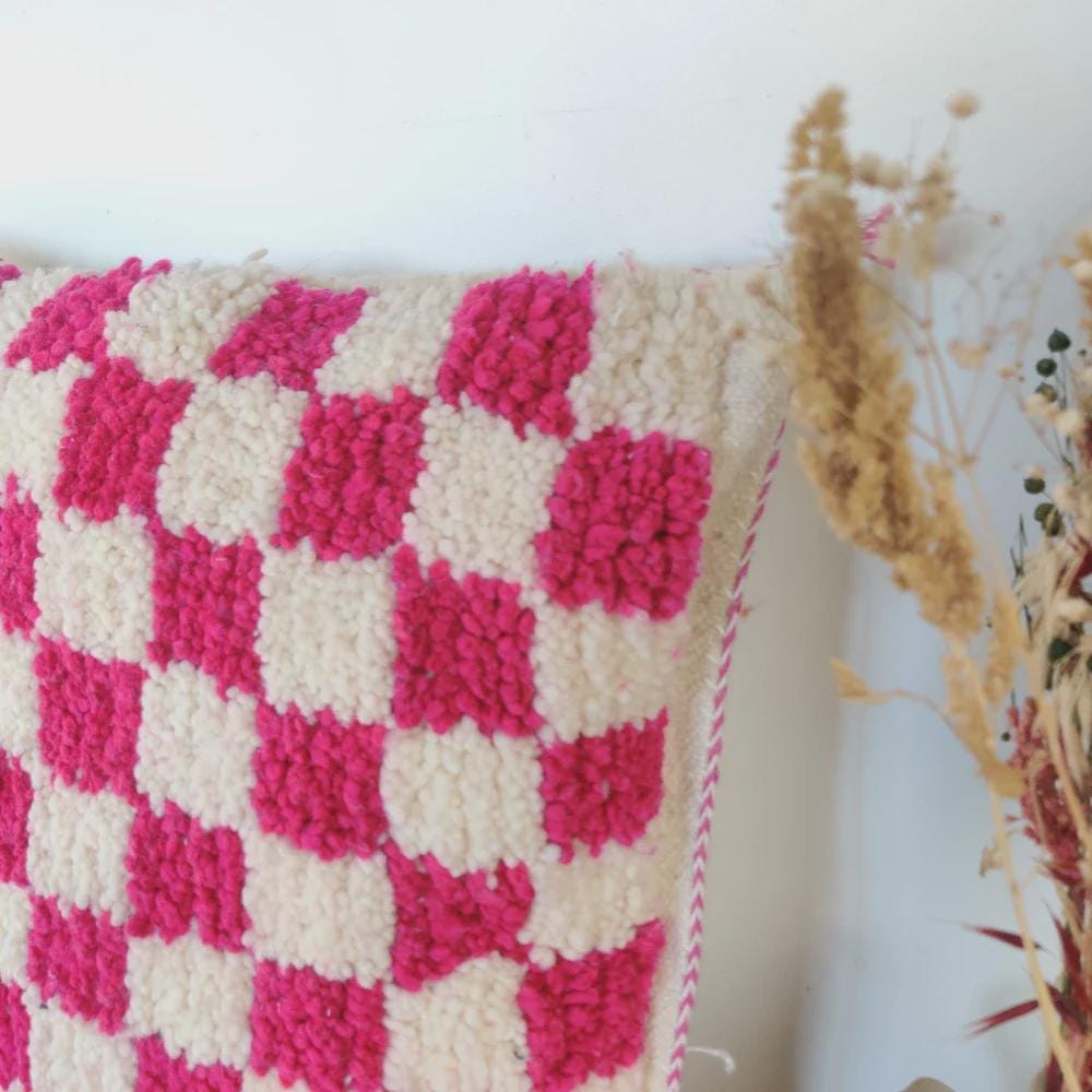 Moroccan Checkered Pillow Cover (Pink & White)