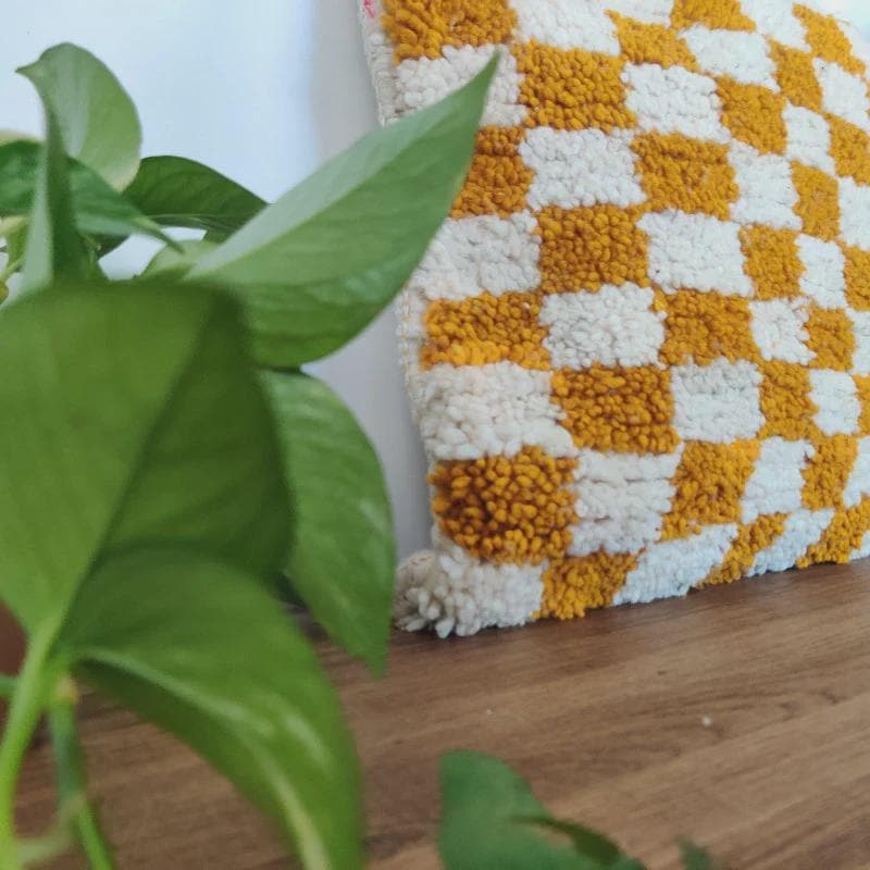 Moroccan Checkered Pillow Cover (Yellow & White)