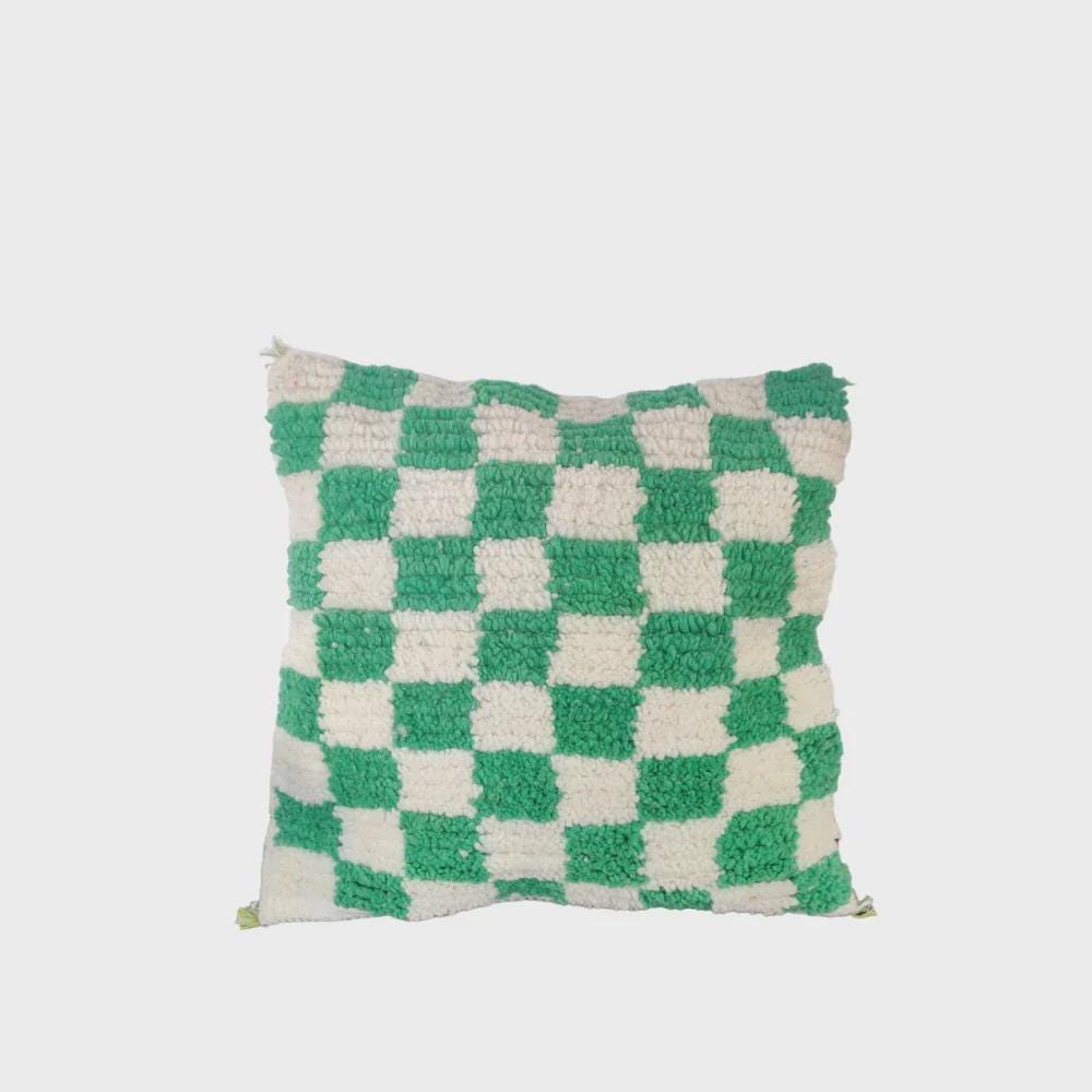 Moroccan Checkered Pillow Cover (Green & White)