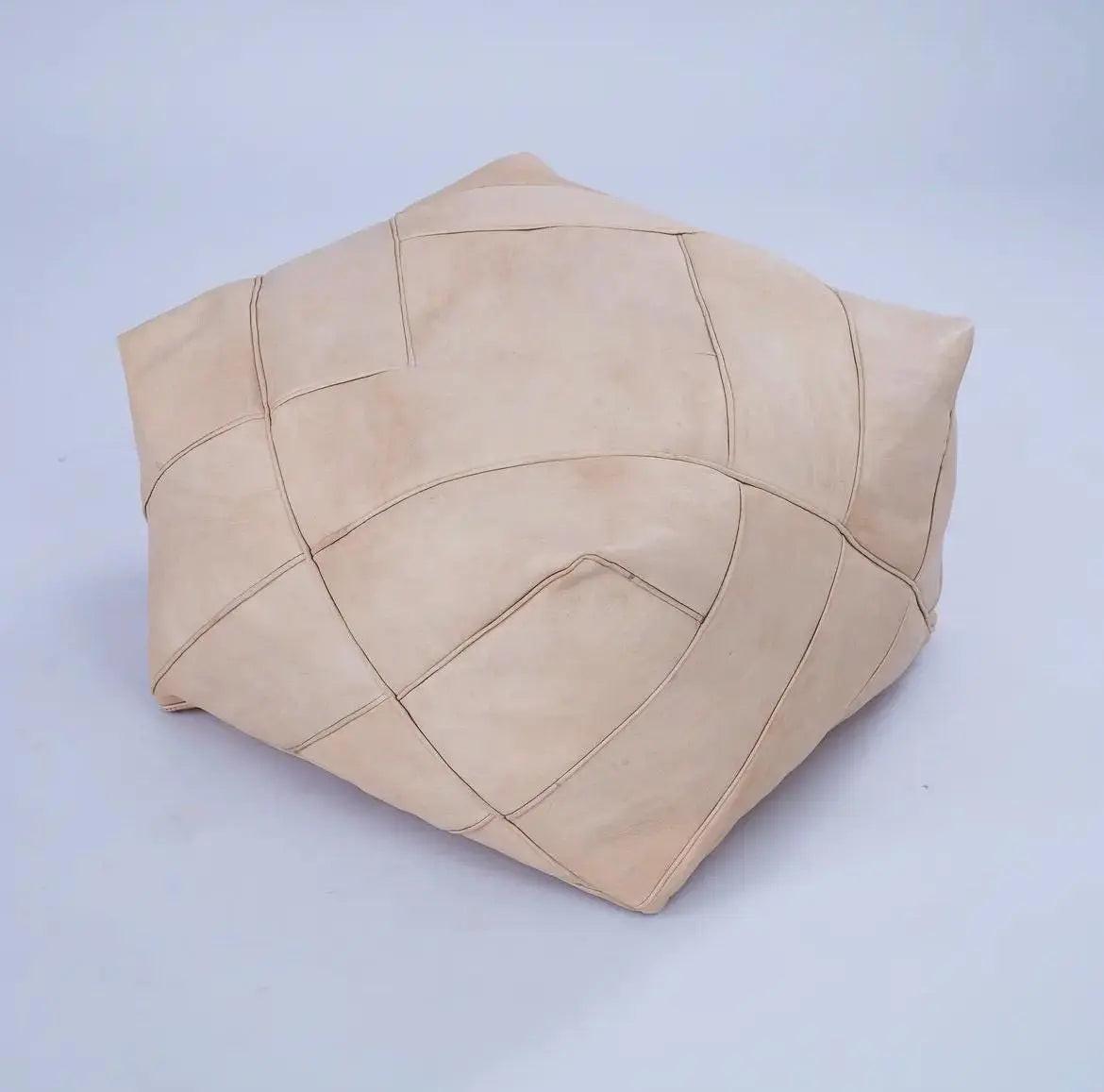 Square Moroccan Leather Pouf Ottoman Mogadoro